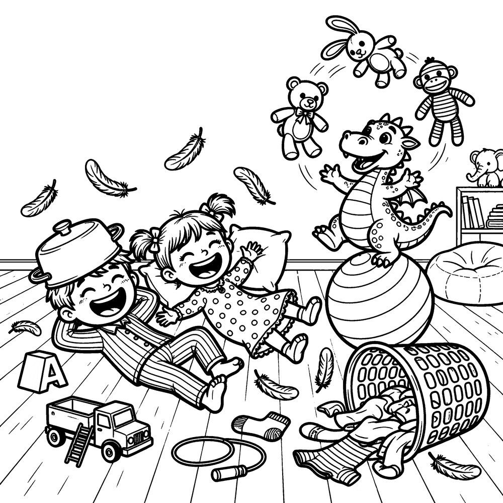 Coloring page from the book: the everyday scene for Silliness with Giggles.