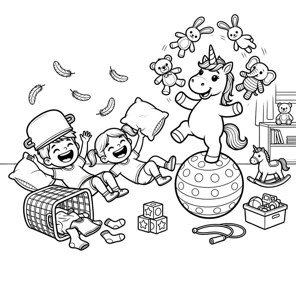 Coloring page from the book: the everyday scene for Silliness with Giggles.