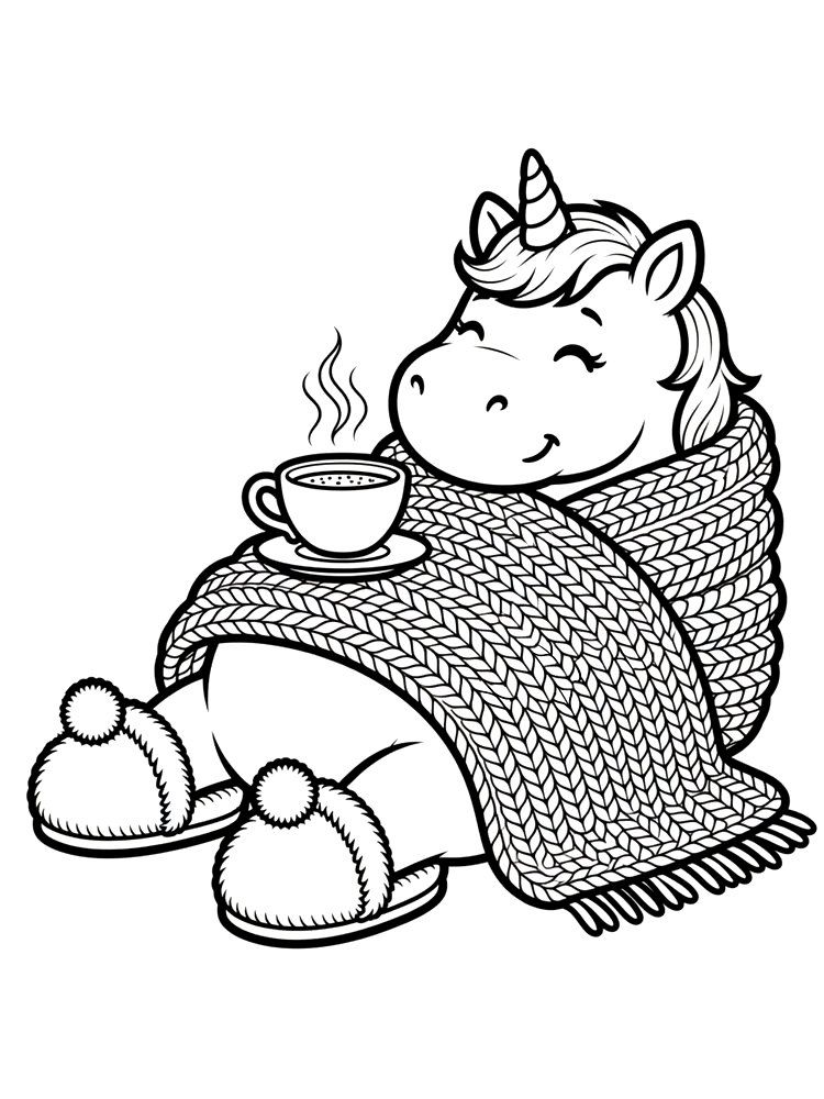 Coloring page: Cozy, the unicorn for Coziness.