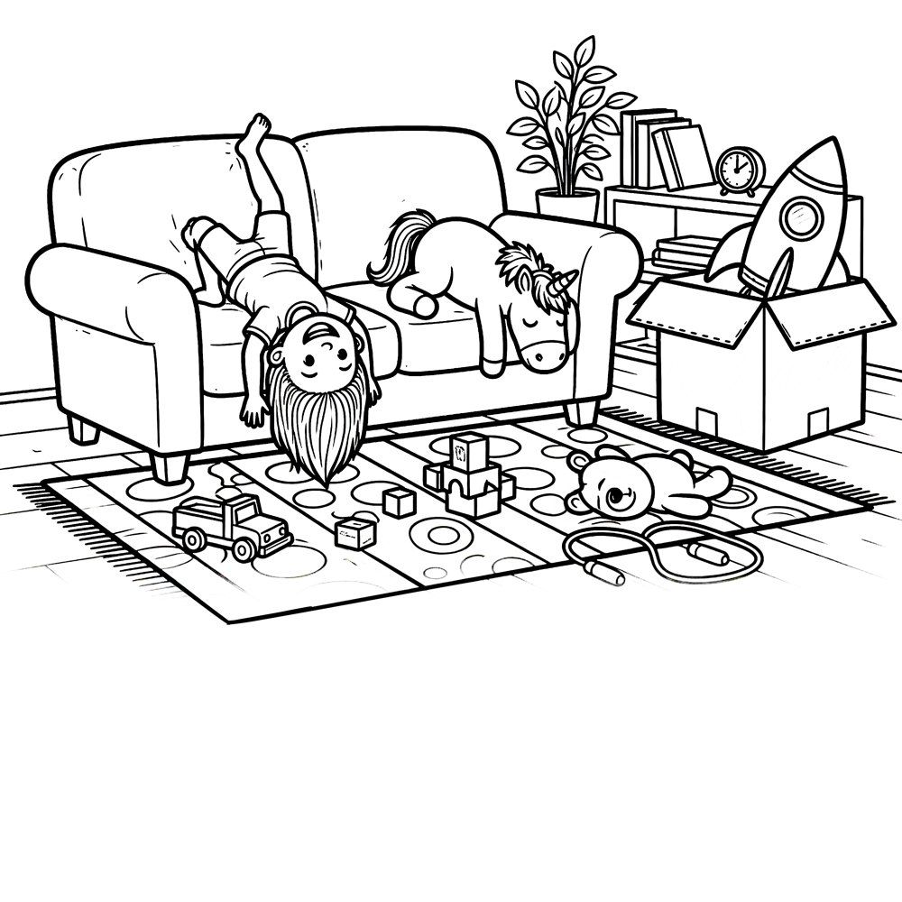 Coloring page from the book: the everyday scene for Boredom with Yawny.