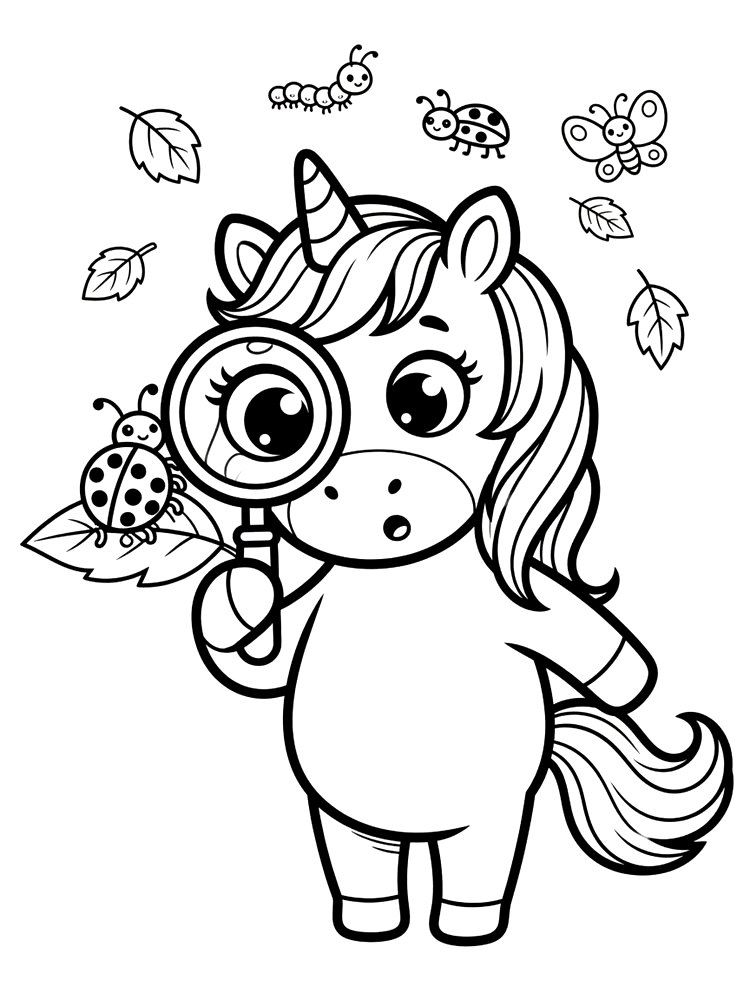 Coloring page: Peeky, the unicorn for Curiosity.