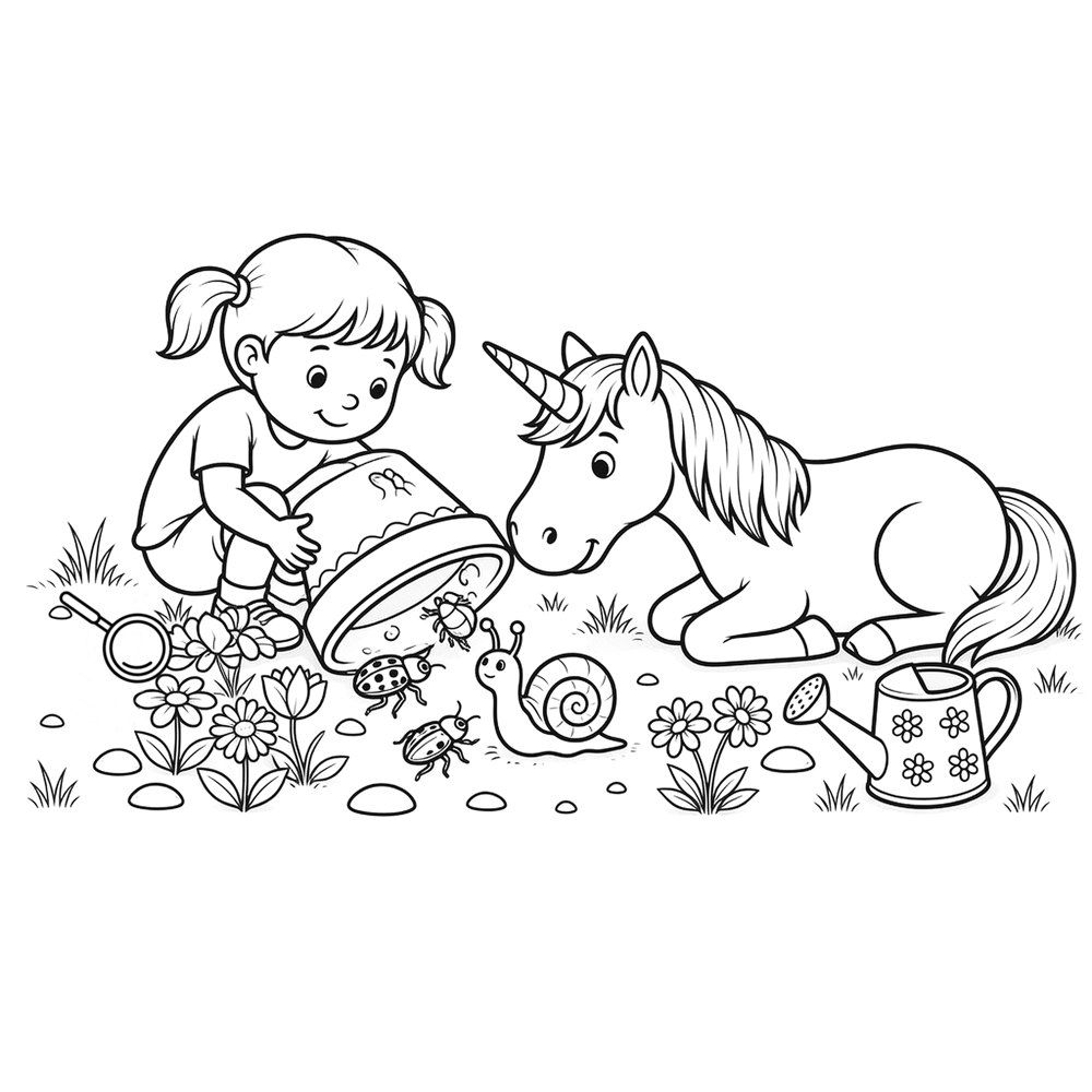 Coloring page from the book: the everyday scene for Curiosity with Peeky.