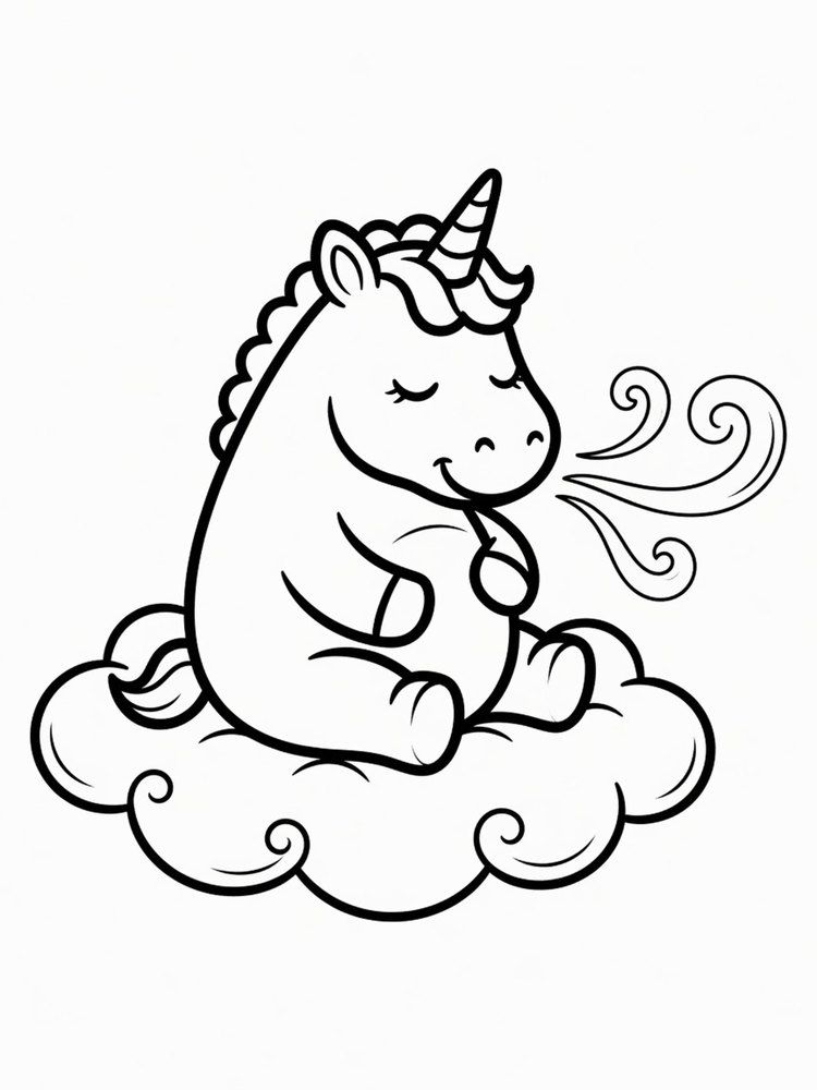 Ausmalbild: Ommo, das Einhorn für Ruhe.