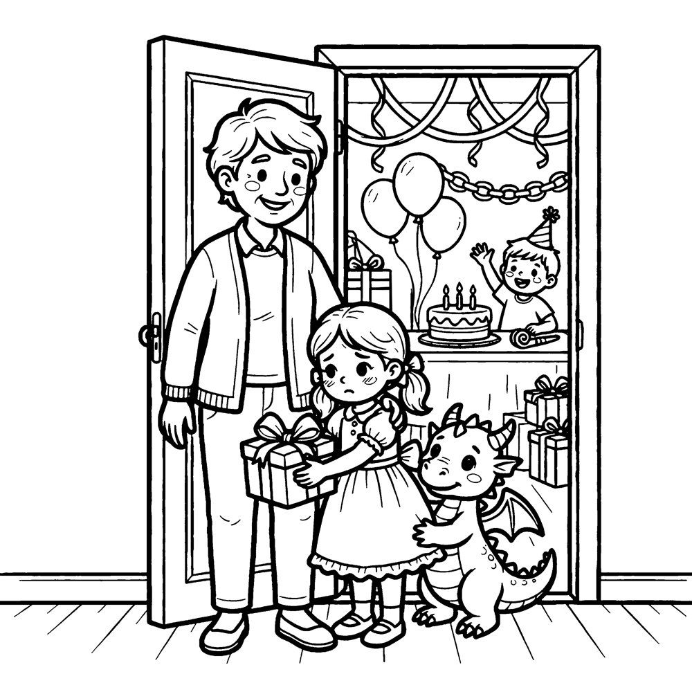 Coloring page from the book: the everyday scene for Shyness with Peep.