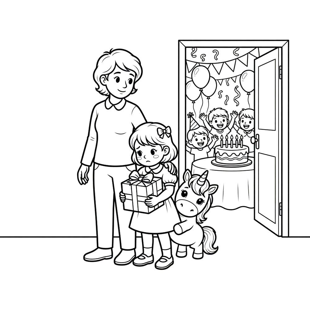 Coloring page from the book: the everyday scene for Shyness with Peep.
