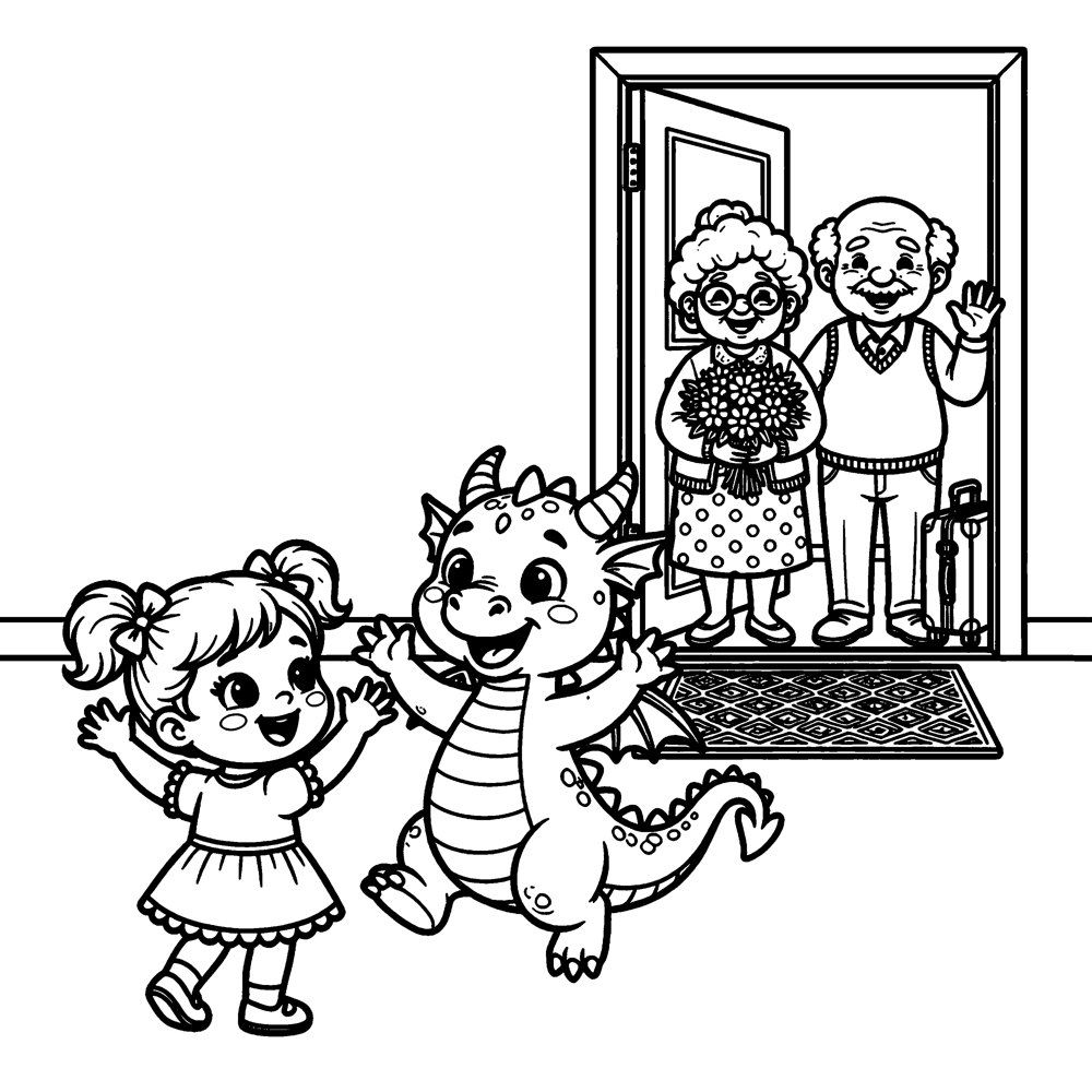 Coloring page from the book: the everyday scene for Surprise with Pop.