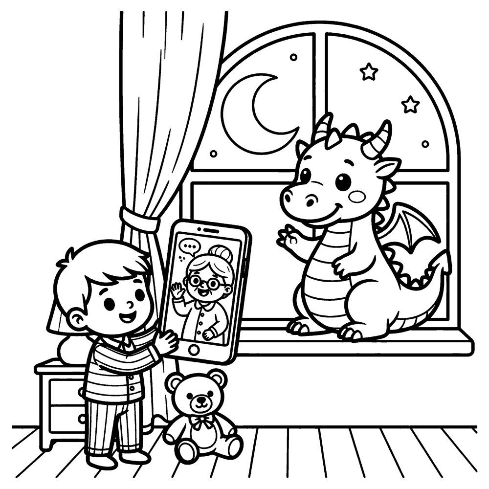 Coloring page from the book: the everyday scene for Missing someone with Wisty.
