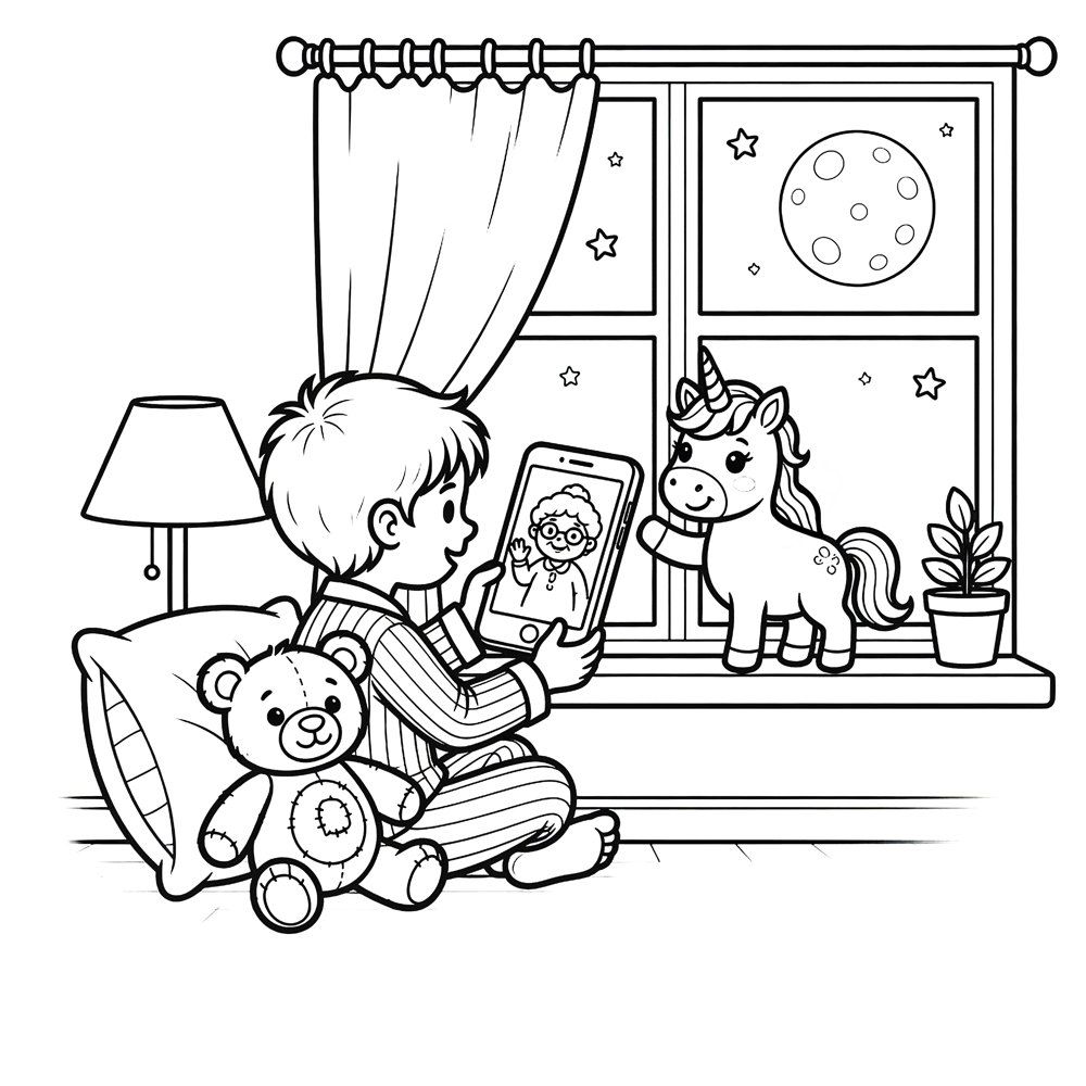 Coloring page from the book: the everyday scene for Missing someone with Wisty.
