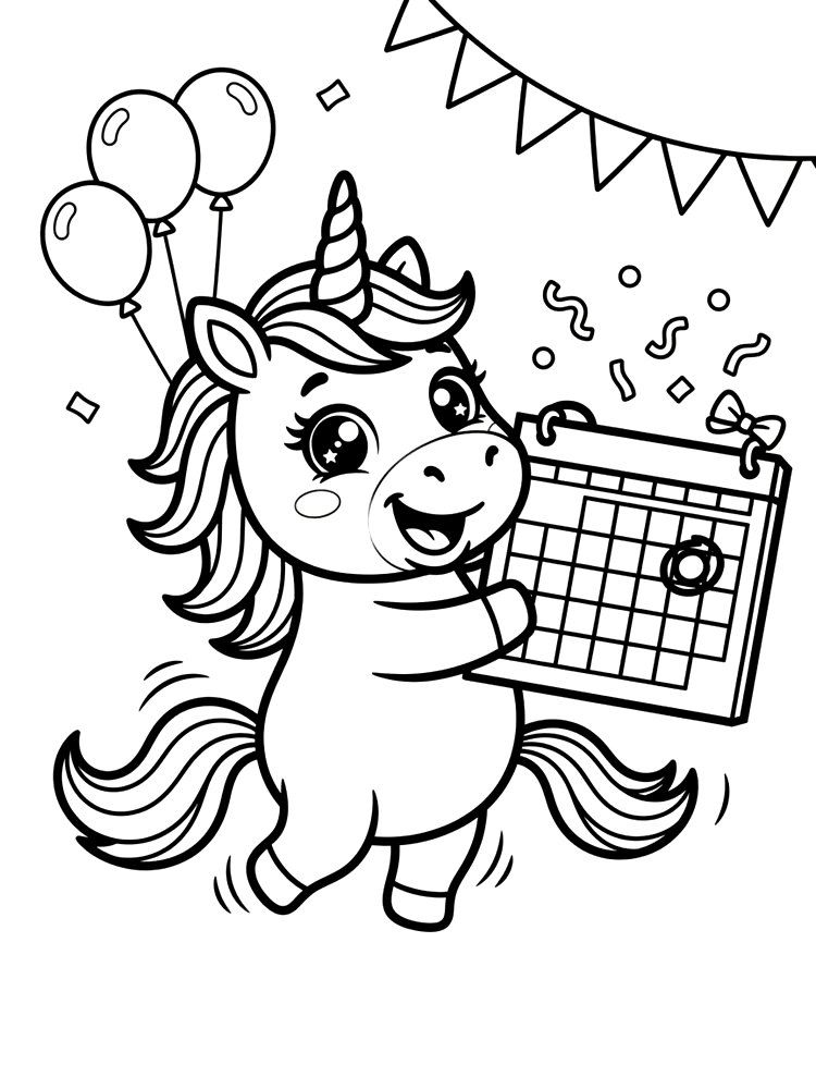 Ausmalbild: Hibbel, das Einhorn für Vorfreude.